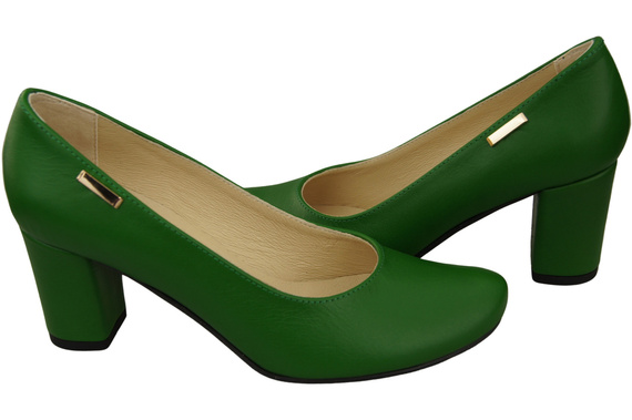 Obuv Classic Dámské zelené kožené lodičky Almond Nose 201 ElitaBut