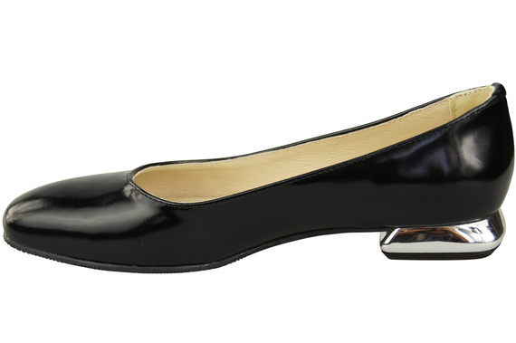 Ploché dámské boty Černé boty s lesklým ozdobným podpatkem Přírodní kůže 209 ElitaBut