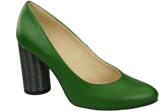 Dámská obuv Dámská zelená kůže Kožená barva Zdobený podpatek 194 ElitaBut