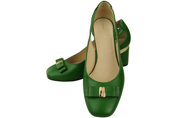 Dámská obuv Boty Zelená obuv z přírodní kůže s ozdobným podpatkem 199 ElitaBut
