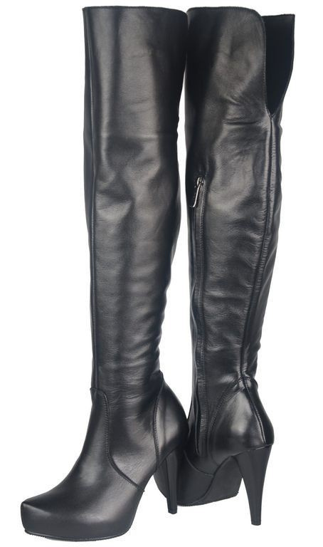 Dámské kozačky černé Platforma Stiletto heel Nad kolena přírodní kůže 692 ElitaBut