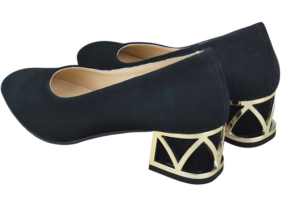 Pohodlné dámské boty Černé lodičky s ozdobným podpatkem Přírodní semišová kůže 219 Od ElitaBut