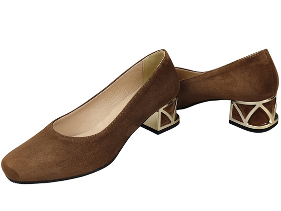 Pohodlné dámské boty Hnědá lodičky s ozdobným podpatkem Přírodní semišová kůže 219 Od ElitaBut