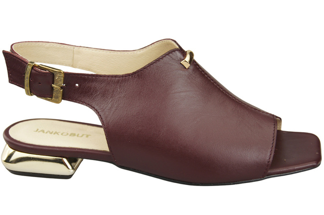 Pohodlné dámské sandály Maroon Flat Gold Heel Natural Leather 207 ElitaBut