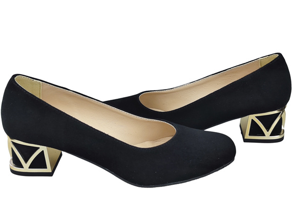 Pohodlné dámské boty Černé lodičky s ozdobným podpatkem Přírodní semišová kůže 219 Od ElitaBut