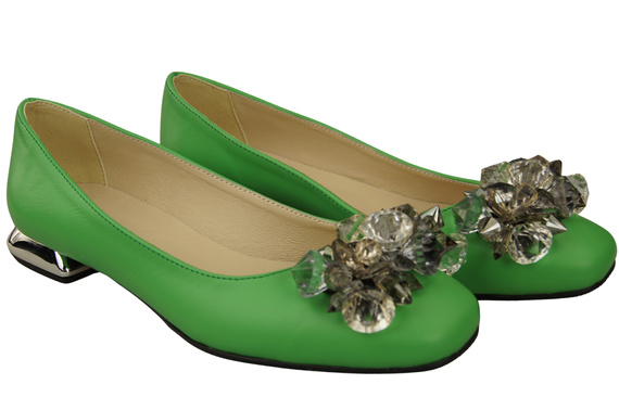 Dámské lodičky s krystaly Lime flat Přírodní kůže 216 ElitaBut