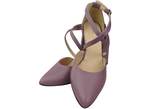 Elegantní Lila kožené sandály s otevřenými boky na robustním podpatku 218 ElitaBut