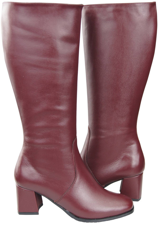 Pohodlné dámské boty Maroon Low Heel Natural Leather 212 ElitaBut