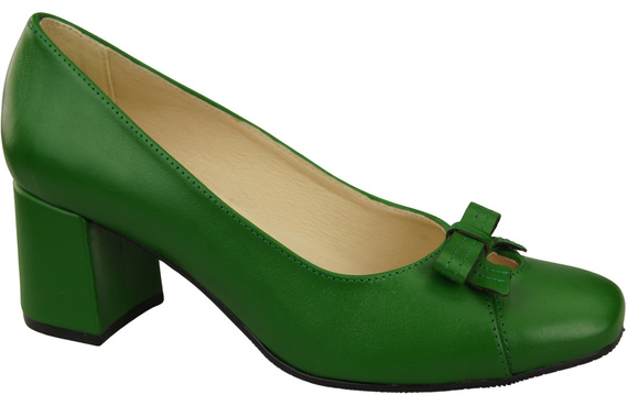 Dámské lodičky s mašlí zelené Přírodní kůže a nízkým podpatkem 203 ElitaBut